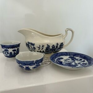 Blue Willow and White Porcelain Tea Set